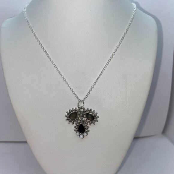 Silver-Tone Black Rhinestone Pendant Necklace - Picture 1 of 15
